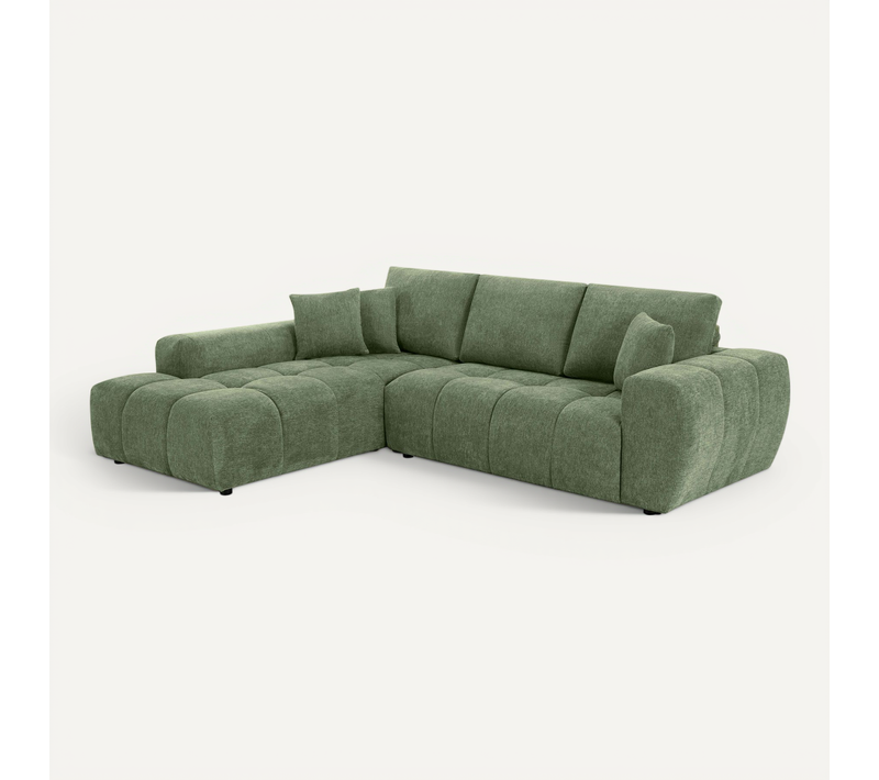 Canapé D'angle Gauche  3 Places Avec Méridienne Vert L 270 Cm  Tissu Bubble