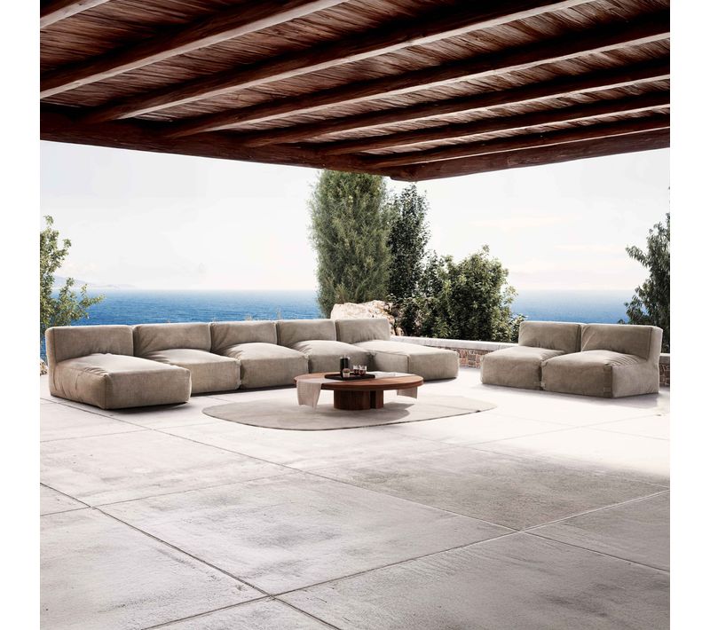 Salon De Jardin Modulable 7 Places Avec 2 Méridiennes Beige Mixi