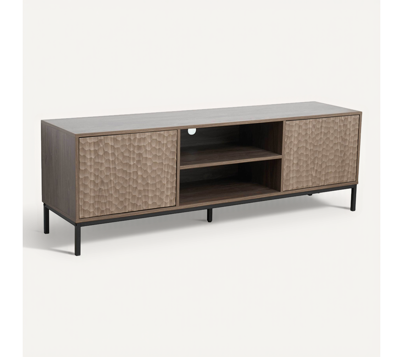 Meuble TV Rectangulaire 2 Portes L160 Cm Bois Foncé Ketry