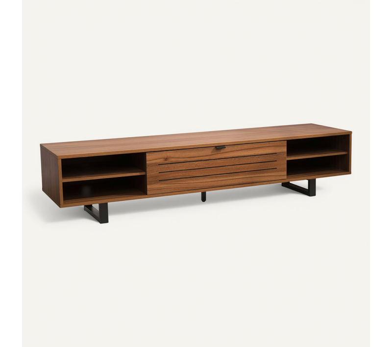 Meuble TV Rectangulaire 2 Portes L160 Cm Bois Foncé Julio