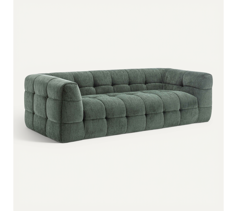 Canapé 3 Places En Bois Et Polyester Vert L 228 Cm  Tissu Bubble