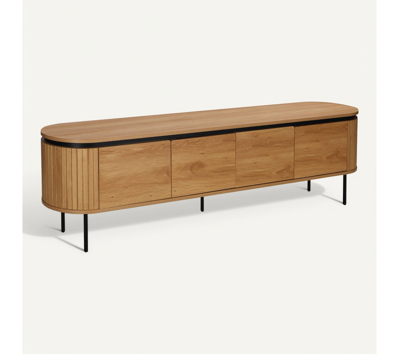 Meuble TV Rectangulaire 2 Portes L200 Cm Effet Bois Clair Hemera