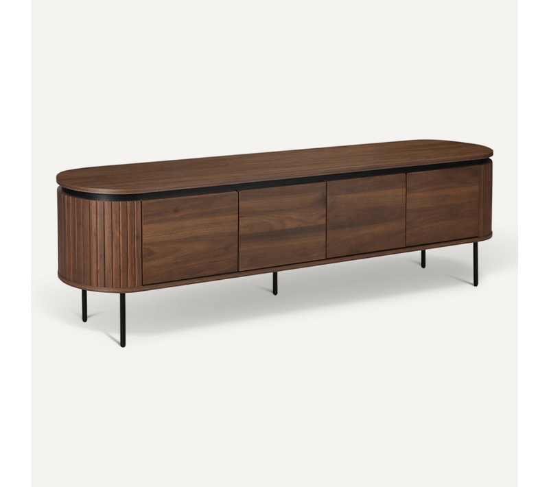Meuble TV Rectangulaire 2 Portes L200 Cm Effet Bois Foncé Hemera