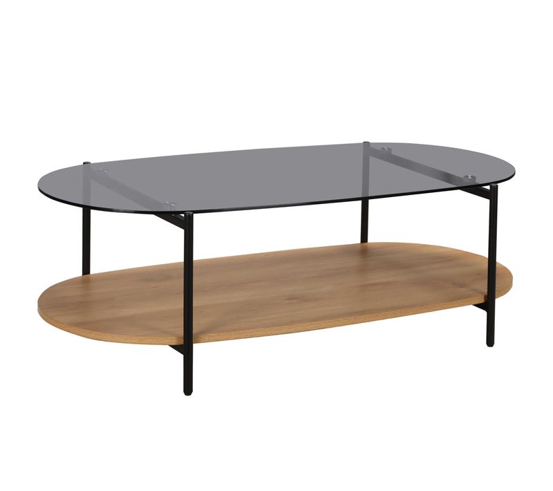 Table Basse Moderne Ovale L 120 Cm En Verre Bois Clair
