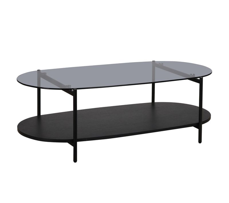 Table Basse Moderne Ovale L 120 Cm En Verre Bois Noir