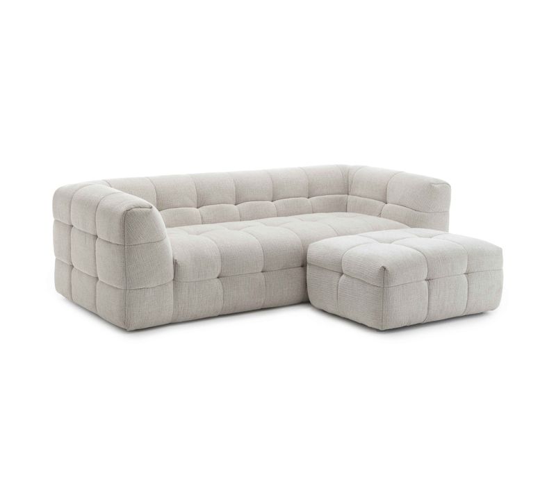 Canapé 3 Places En Bois Et Polyester Avec Pouf Écru L228 Cm  Tissu Bubble
