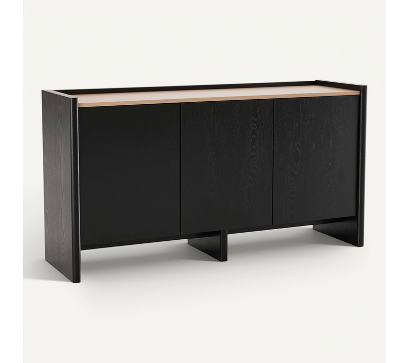Buffet 3 Portes Moderne Rectangulaire L140 Cm Bois Noir Gina