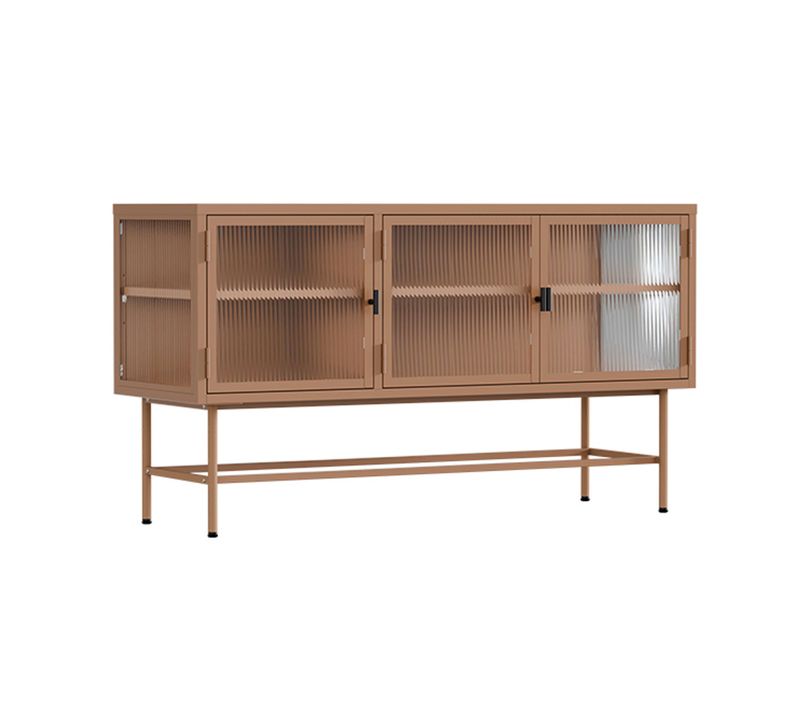 Buffet Moderne 3 Portes 120 Cm En Métal Et Verre Marron