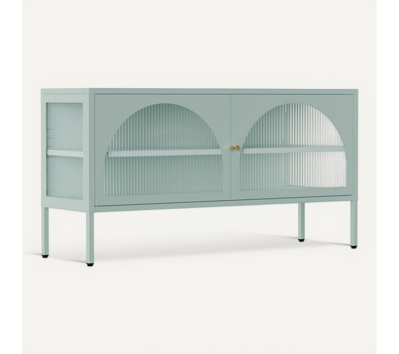 Meuble TV Moderne 2 Portes L115 Cm En Métal Vert Sauge Dreamy