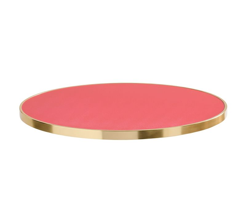 Plateau De Table Rond Blanc Avec Cerclage Doré 60 Cm Framboise /doré