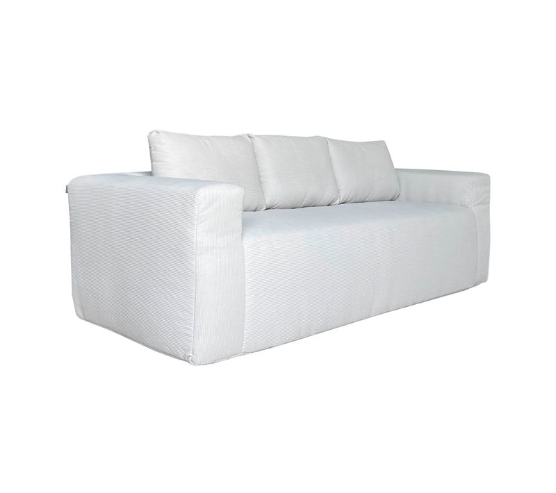 Canapé Compressé 3 Places En Tissu Côtelé Avec Coussins L 200 Cm - Blanc