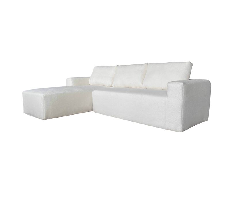 Canapé D'angle 4 Places Bouclette Avec Méridienne Gauche Écru L265 Cm