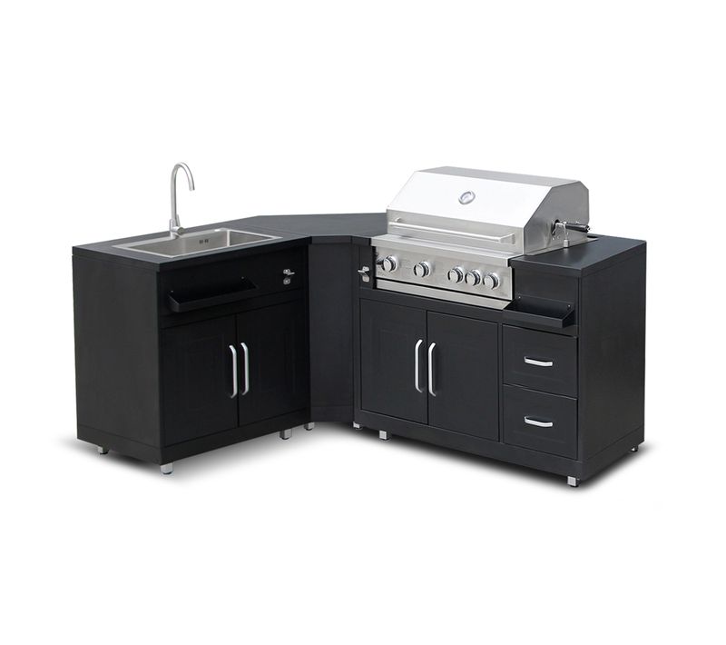 Cuisine Extérieure En Métal Avec 3 Modules Évier Et Barbecue Memphis