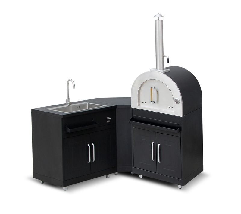 Cuisine Extérieure En Métal Avec 3 Modules évier Et Four à Pizza Memphis