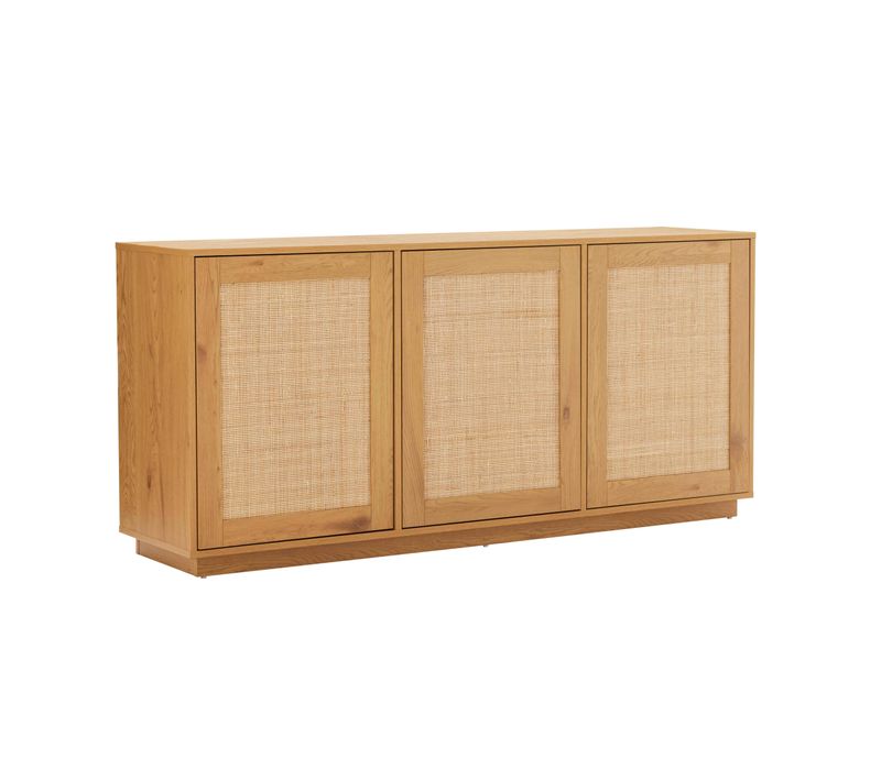 Meuble TV Effet Bois 3 Portes En Rotin L 160 Cm Bois Clair  Walter