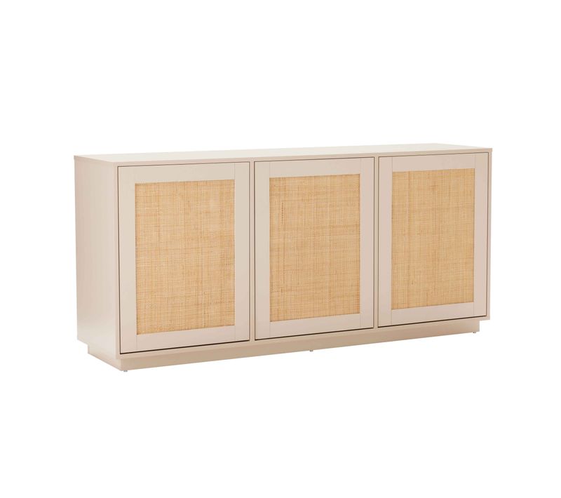 Meuble TV Effet Bois 3 Portes En Rotin L 160 Cm Crème Walter