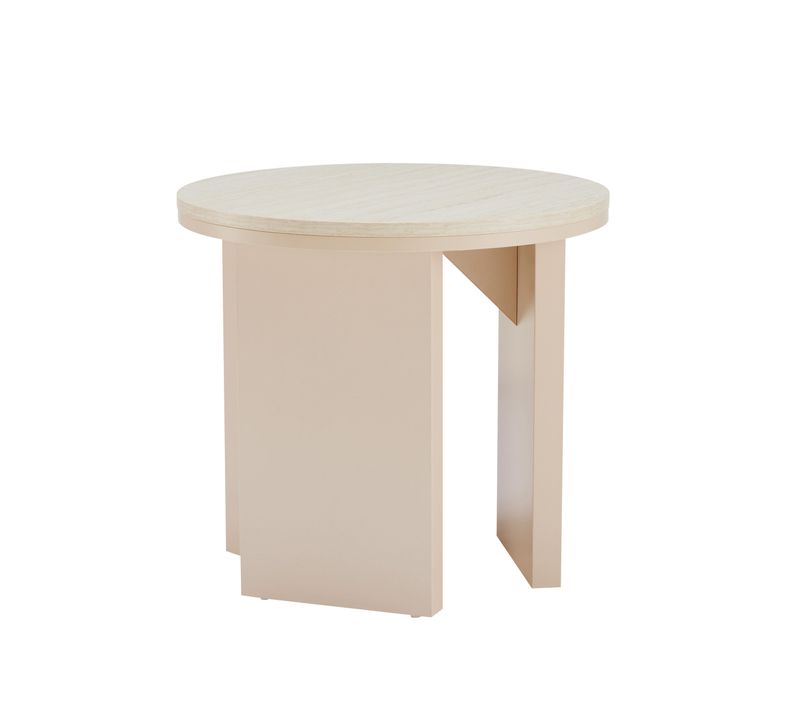 Table Basse Effet Bois Ronde Diam 50 Cm Crème Bonny
