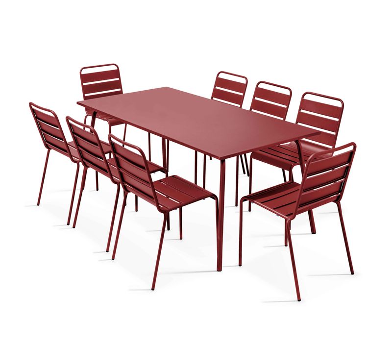 Ensemble Table De Jardin Et 8 Chaises En Métal Pourpre Palavas