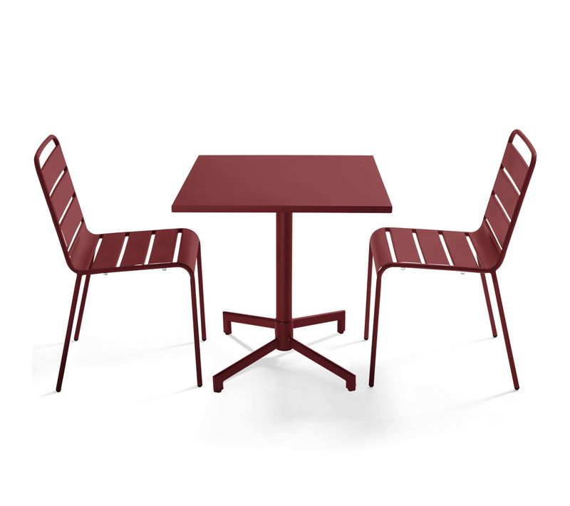 Ensemble Table 70 Cm Et 2 Chaises De Jardin En Métal Pourpre Palavas