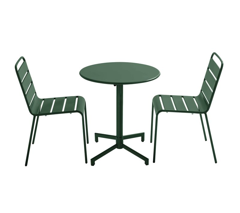 Ensemble Table De Jardin Et 2 Chaises En Métal Vert Forêt Palavas