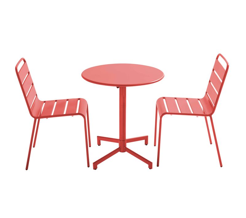 Ensemble Table De Jardin Et 2 Chaises En Métal Rouge Palavas