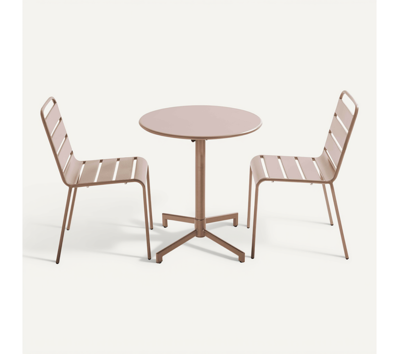 Ensemble Table De Jardin Et 2 Chaises En Métal Taupe Palavas