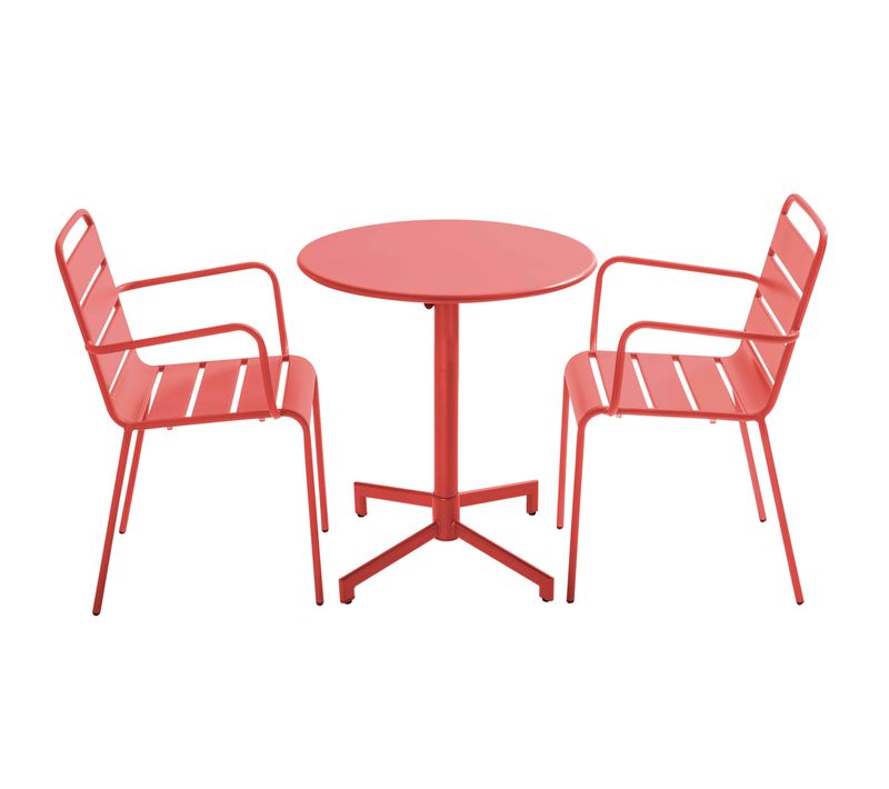 Ensemble Table De Jardin Et 2 Fauteuils En Métal Rouge Palavas