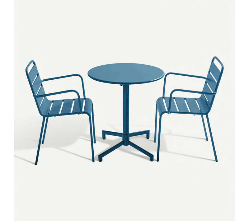 Ensemble Table De Jardin Et 2 Fauteuils En Métal Bleu Pacific Palavas