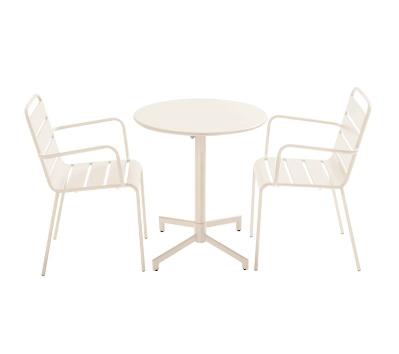 Ensemble Table De Jardin Et 2 Fauteuils En Métal Ivoire Palavas