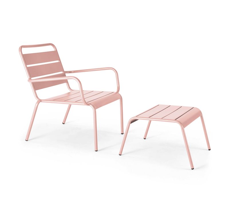 Fauteuil Relax Et Repose Pied En Métal Rose Poudré Palavas