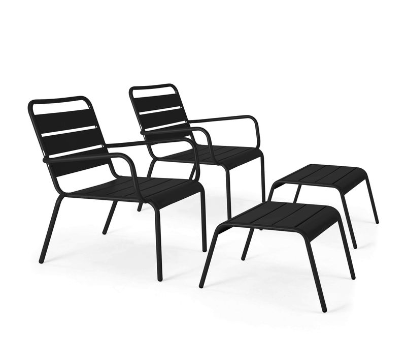 Lot De 2 Fauteuils Relax Avec Repose-pieds En Métal Noir Palavas