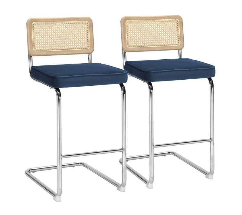 Lot De 2 Chaises Hautes En Acier Et Velours Bleu Foncé Betty