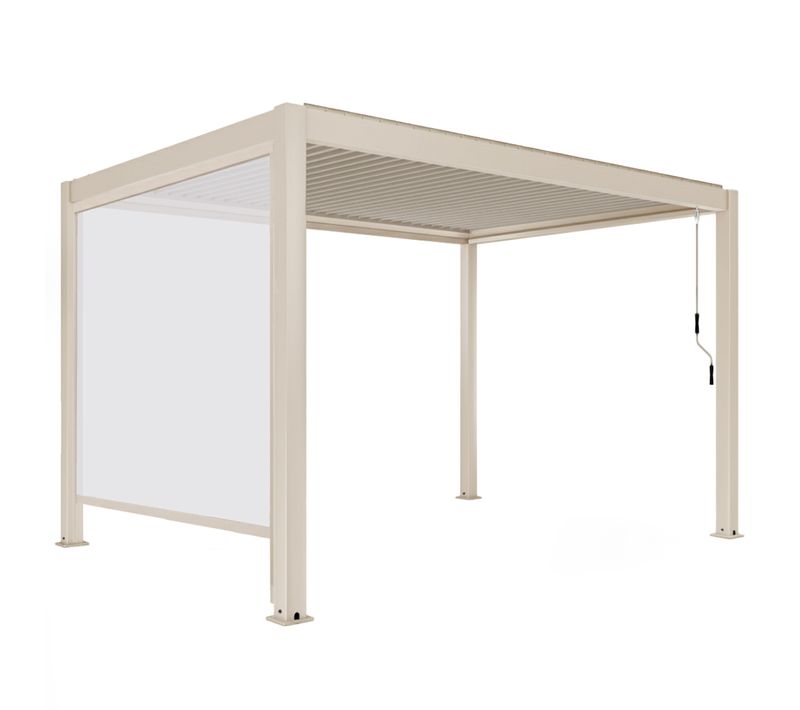 Pergola Bioclimatique Autoportée 3x4m Et 1 Store Bois Crème Athenes