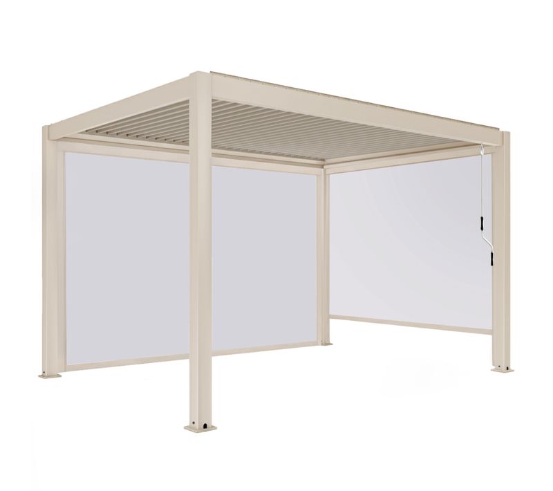 Pergola Bioclimatique Autoportée 3x4 M Et 2 Stores Bois Crème Athenes