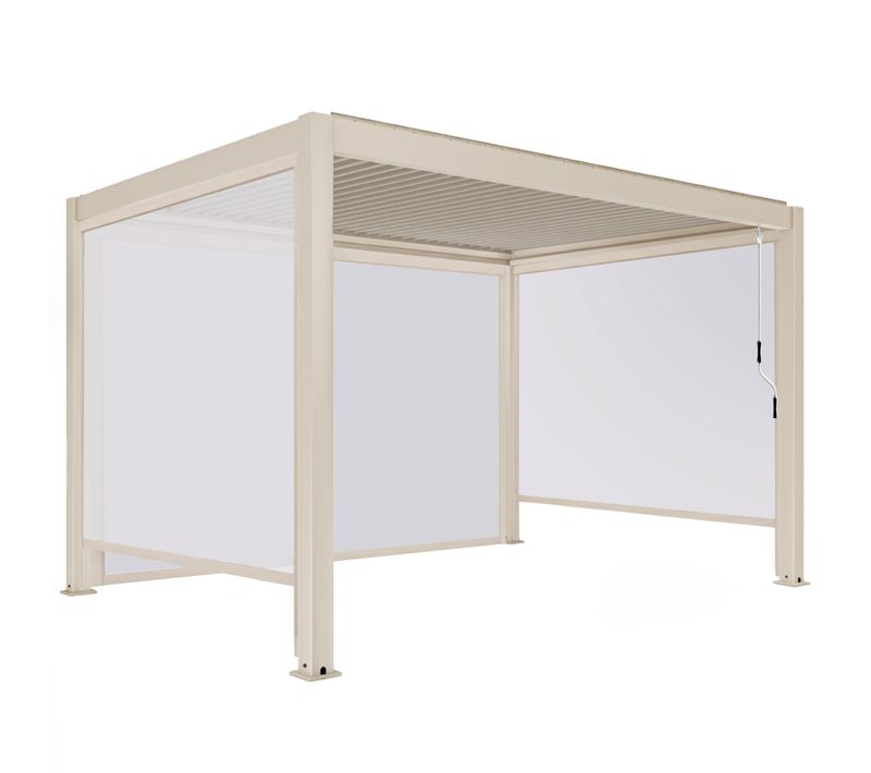 Pergola Bioclimatique Autoportée 3x4m Et 3 Stores Bois Crème Athenes
