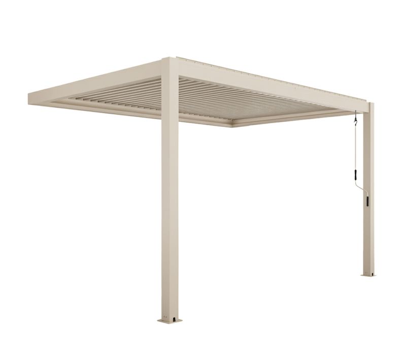 Pergola Bioclimatique Adossée 3x4m En Aluminium Bois Crème