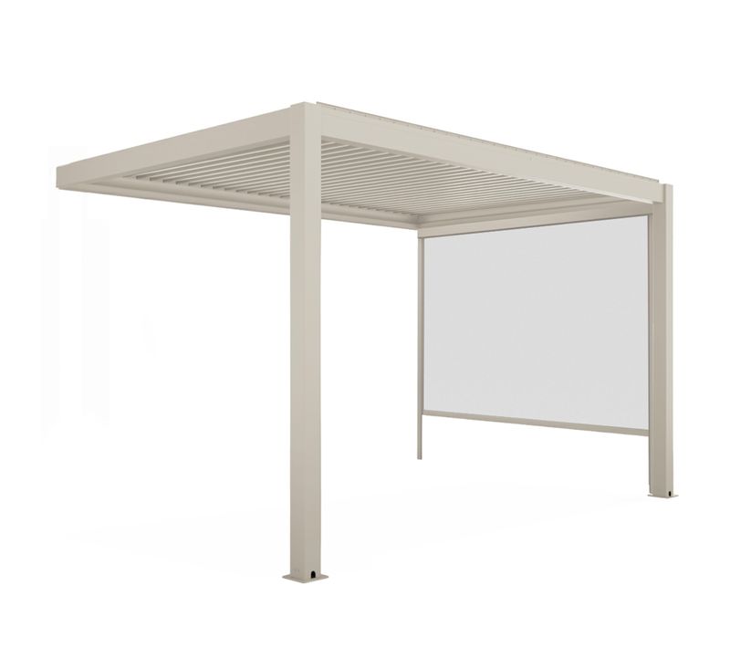 Pergola Bioclimatique Adossée 3x4m Et 1 Store Bois Crème