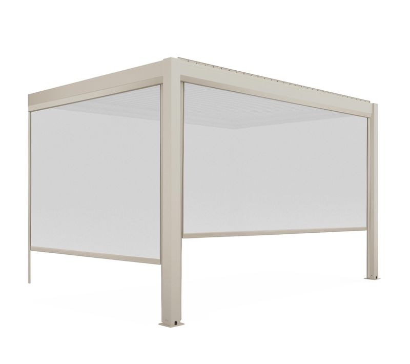 Pergola Bioclimatique Adossée 3x4 M Et 2 Stores Bois Crème Oia