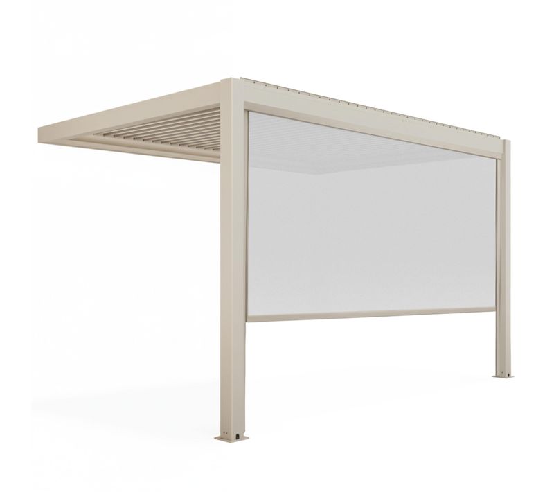 Pergola Bioclimatique Adossée 3x4 M Et 1 Store Bois Crème Oia