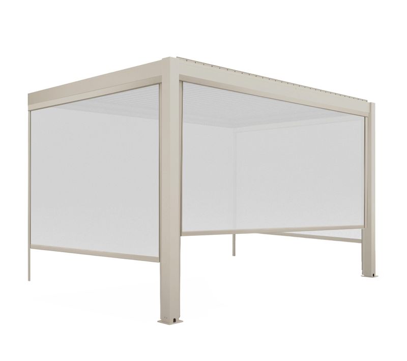 Pergola Bioclimatique Adossée 3x4m Et 3 Stores Bois Crème Oia