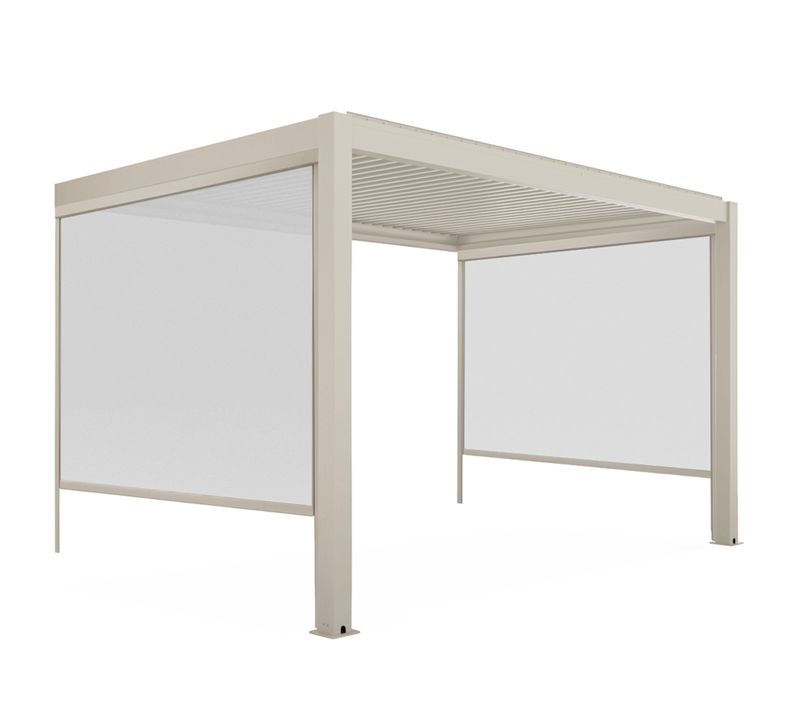 Pergola Bioclimatique Adossée 3x4m Et 2 Stores Bois Crème