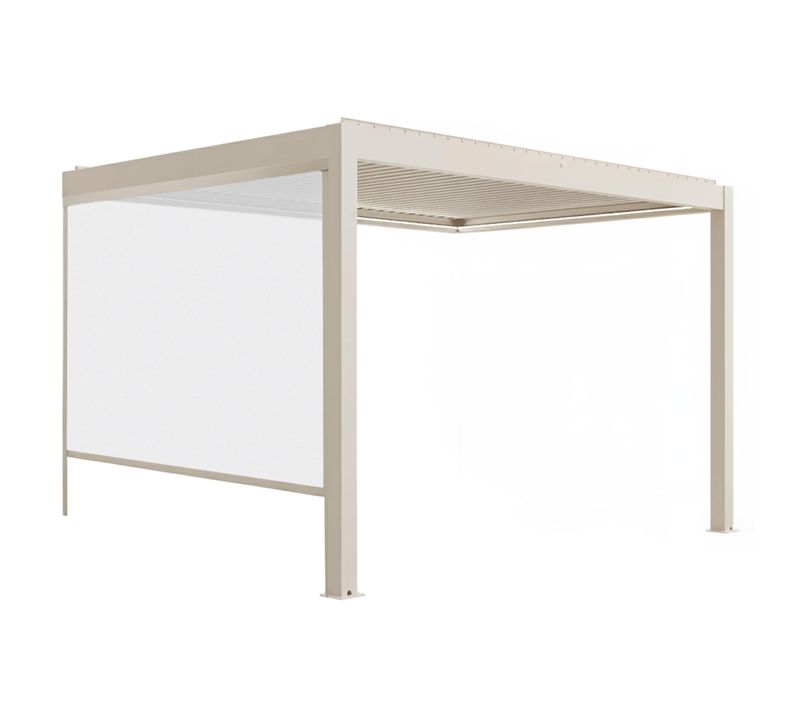 Pergola Bioclimatique Adossée Motorisée 3x4 M Et 1 Store Crème Thebes