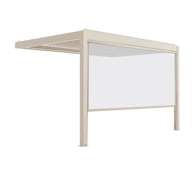 Pergola Bioclimatique Adossée Motorisée 3x4 M Et 1 Store Crème Thebes
