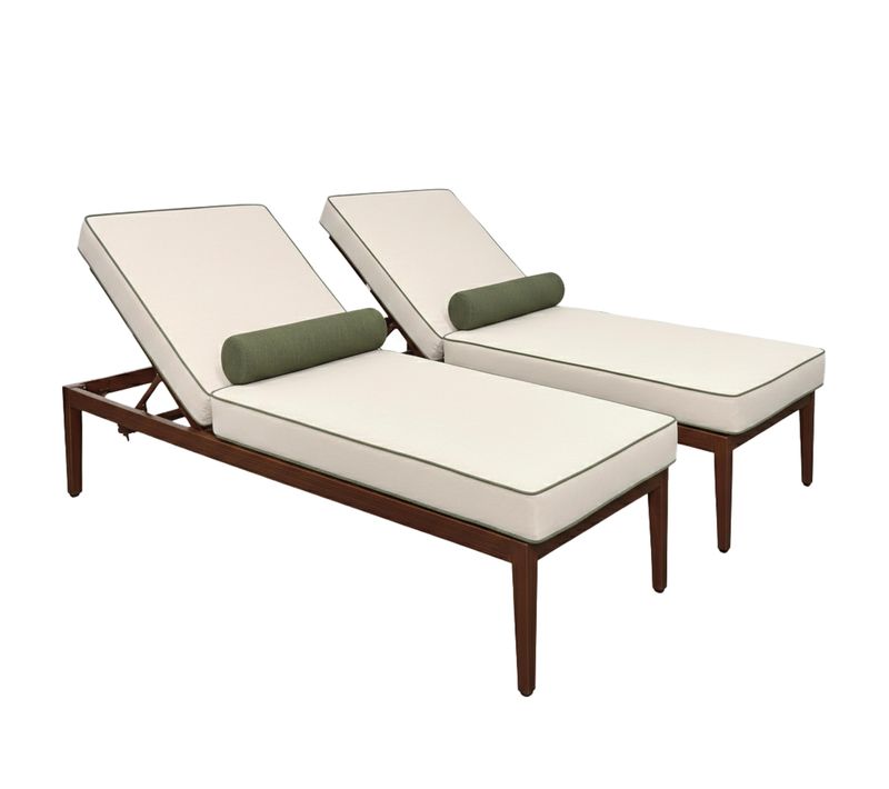 Lot De 2 Bains De Soleil Inclinable Effet Bois écru Et Vert Kaki Positano