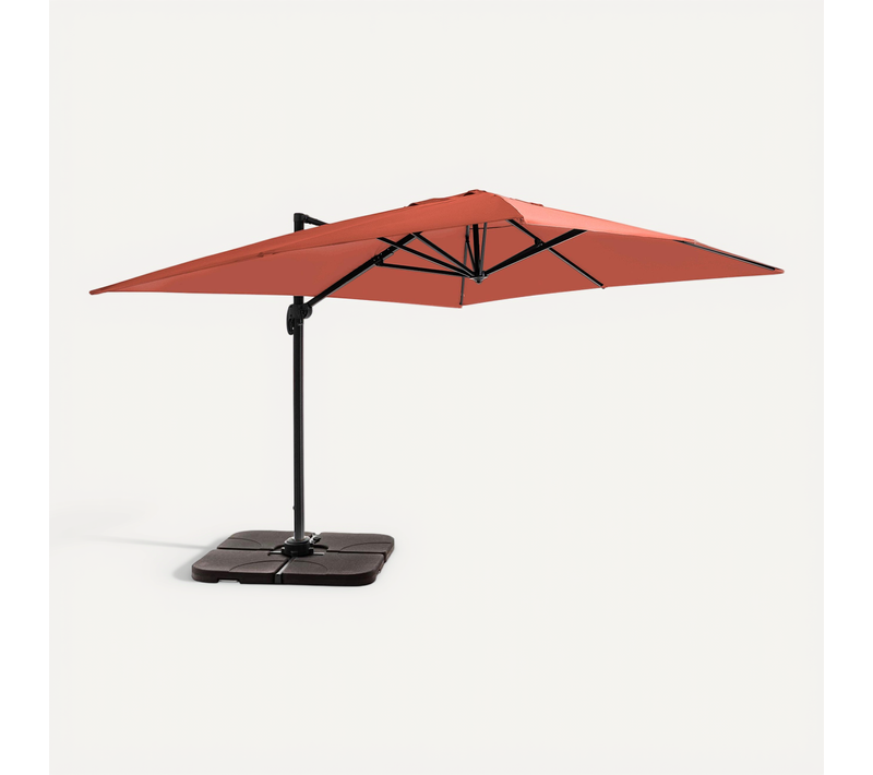 Parasol Déporté 4x3 M Inclinable + 4 Dalles à Lester Terracotta Caserta