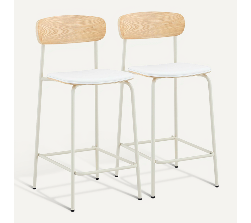 Lot De 2 Chaises Hautes Textile Enduit En Bois Et Métal Beige Lexy