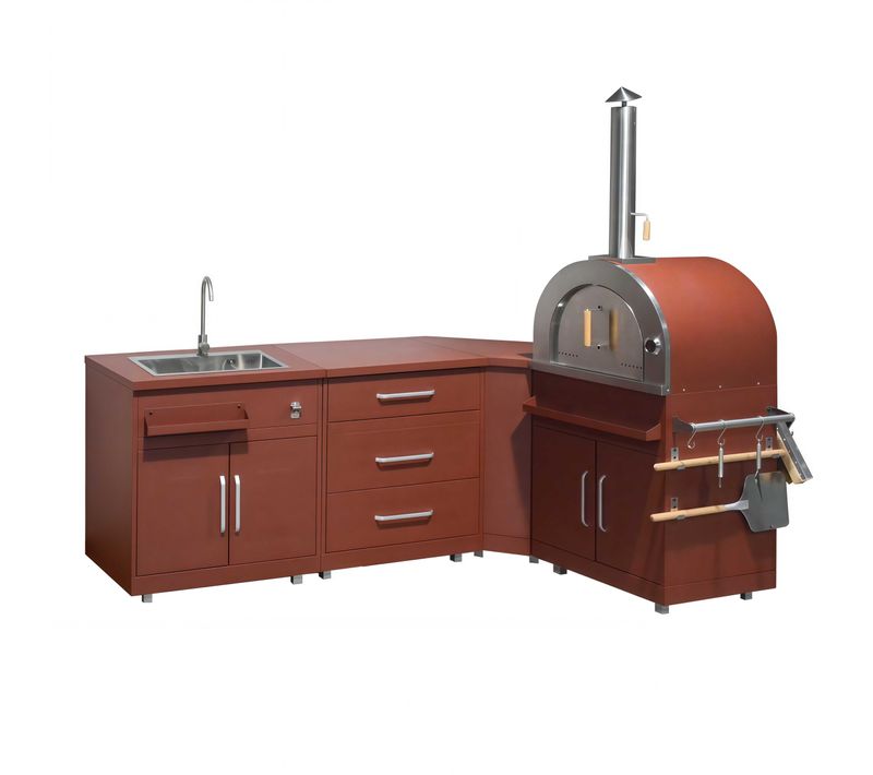 Cuisine Extérieure Acier 4 Éléments Avec Four à Pizza Brique Memphis
