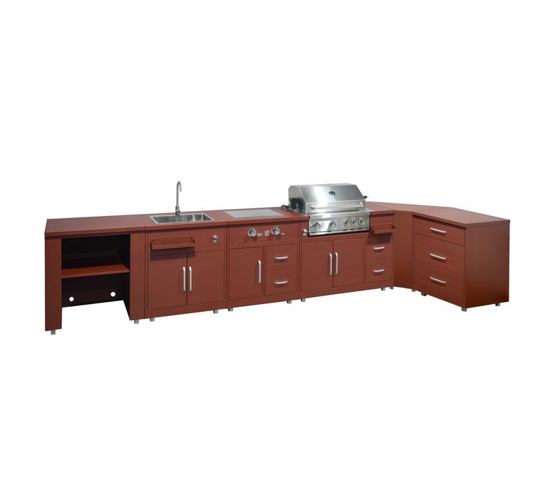 Cuisine D'extérieur Angle 6 éléments Dont 2 Modules De Cuisson/évier