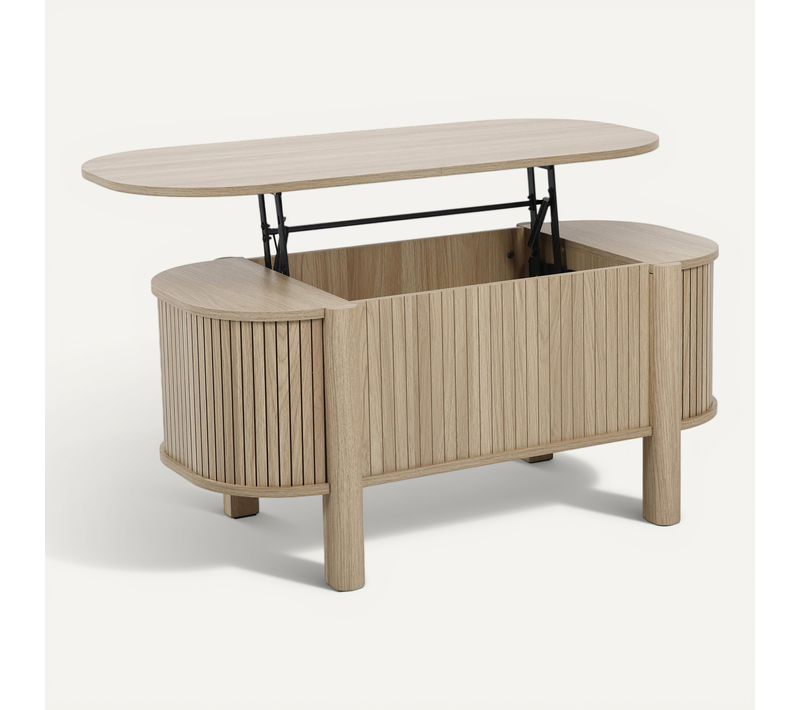 Table Basse Relavable Effet Bois Ovale 100x48 Cm Bois Clair Clover