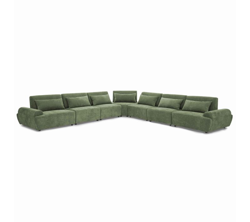 Canapé D'angle Modulable En Tissu 7 Places Dossier Ajustable Vert Callisto